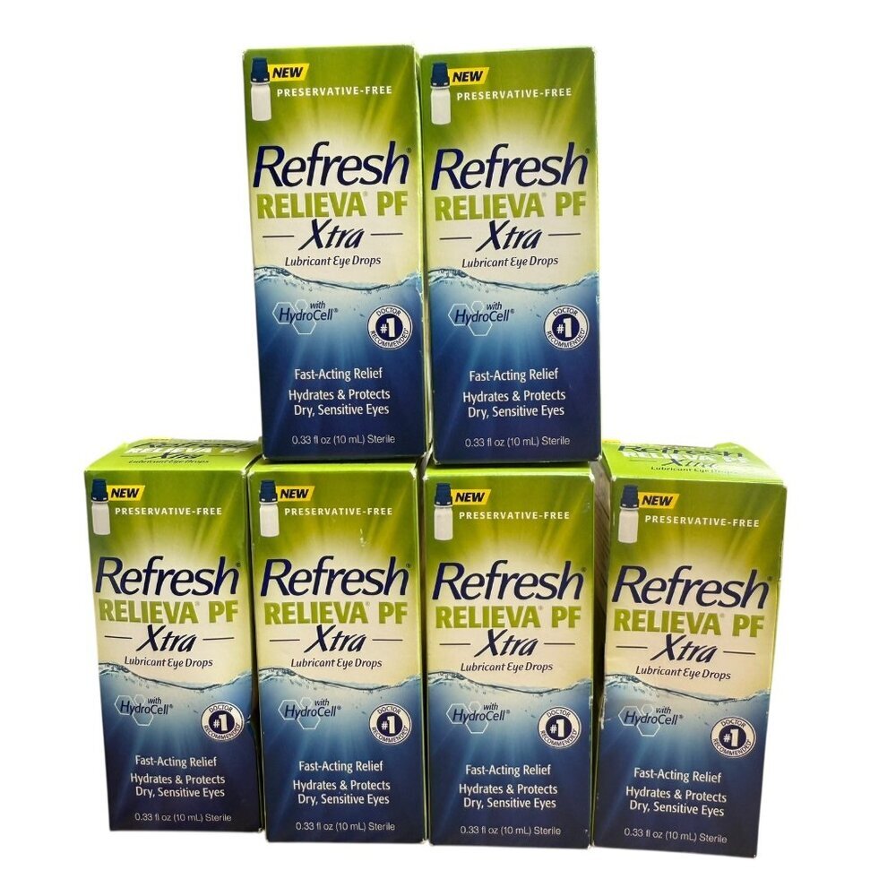 Refresh Relieva PF Xtra Lubricant Eye Drops .33 fl oz Lot of 6 Exp 2026